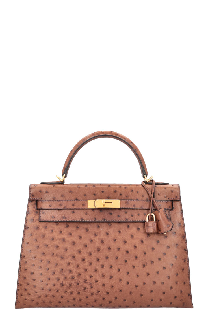 HERMES Kelly 32 Sellier Ostrich Noisette