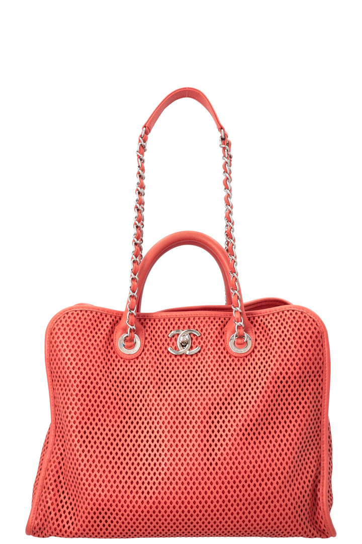 CHANEL Up in the Air Tote Leather Coral