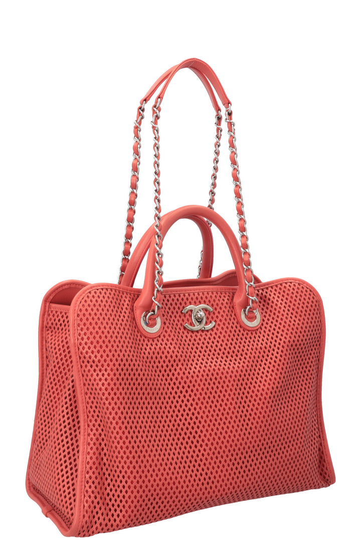 CHANEL Up in the Air Tote Leather Coral