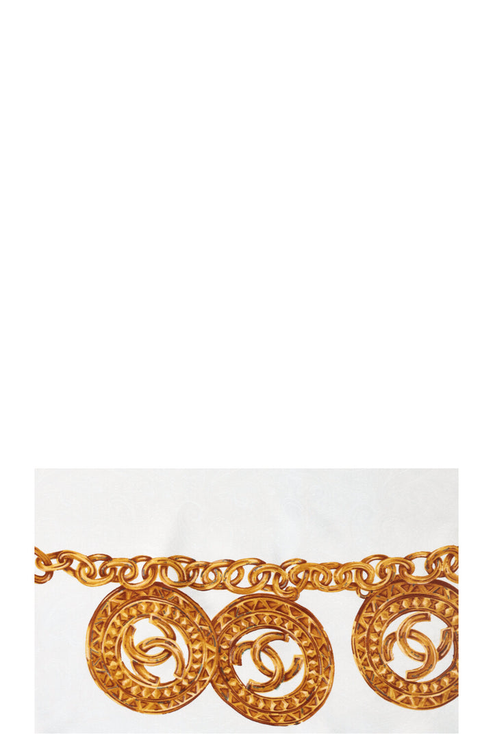 CHANEL Vintage Scarf 90 Silk Chain White
