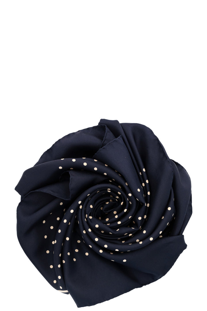 CHANEL Scarf 90 Silk Polkadots Navy Blue