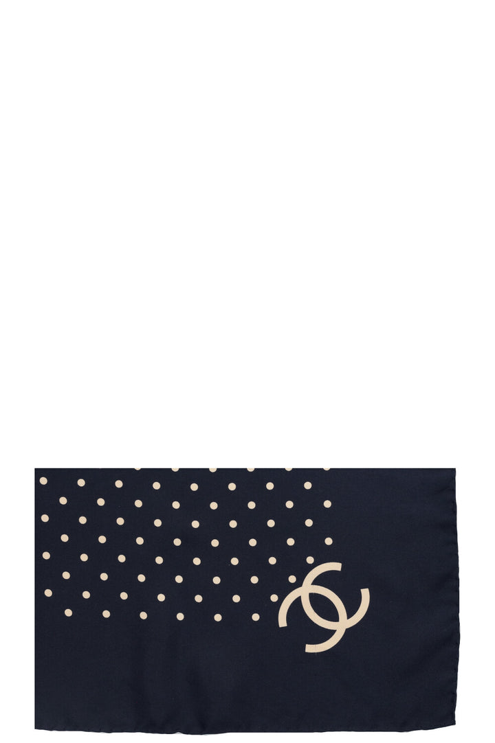 CHANEL Scarf 90 Silk Polkadots Navy Blue
