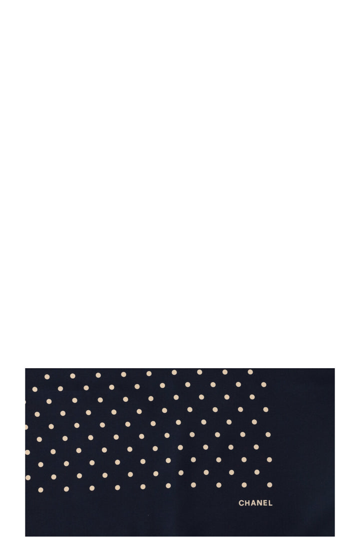 CHANEL Scarf 90 Silk Polkadots Navy Blue