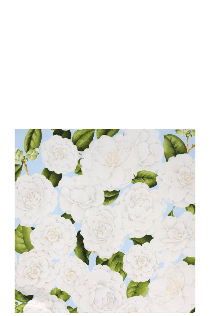 CHANEL Vintage Camellia Scarf 90 Silk White Blue