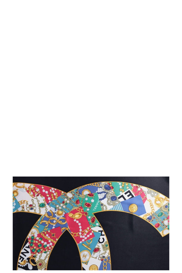 CHANEL Vintage CC Scarf 90 Silk Black