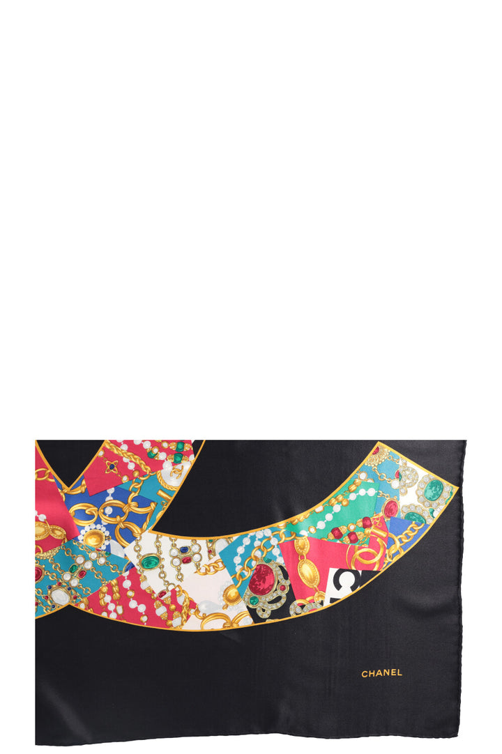 CHANEL Vintage CC Scarf 90 Silk Black