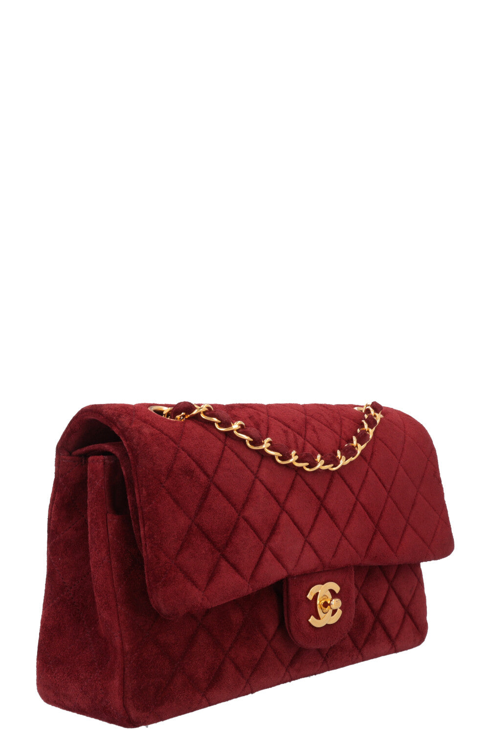 CHANEL Vintage Double Flap Bag Suede Burgundy