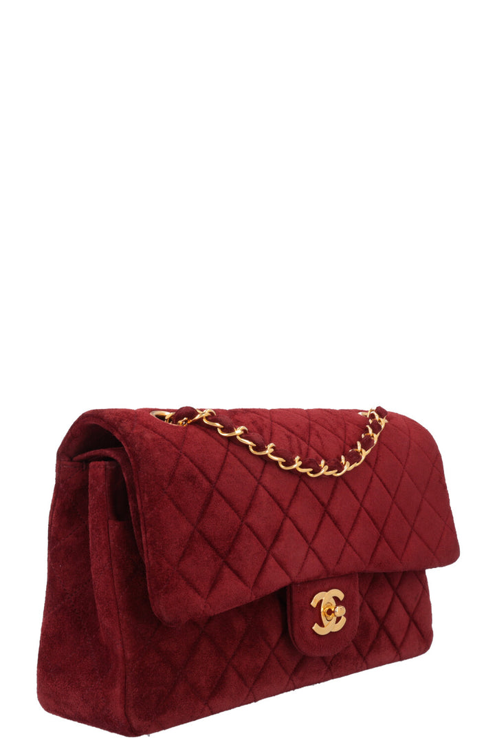CHANEL Vintage Double Flap Bag Suede Burgundy