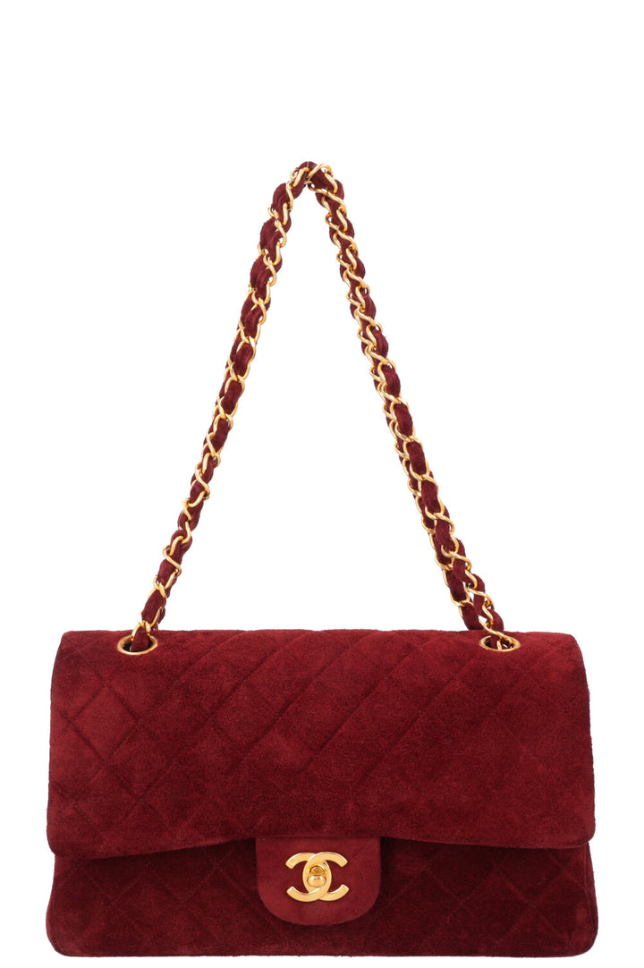 CHANEL Vintage Double Flap Bag Suede Burgundy