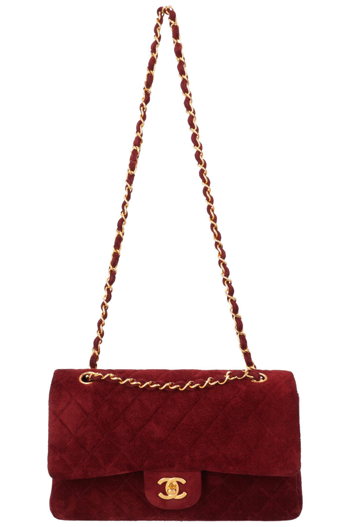 CHANEL Vintage Double Flap Bag Suede Burgundy