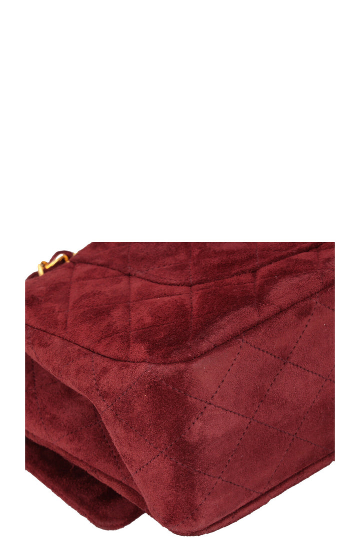 CHANEL Vintage Double Flap Bag Suede Burgundy