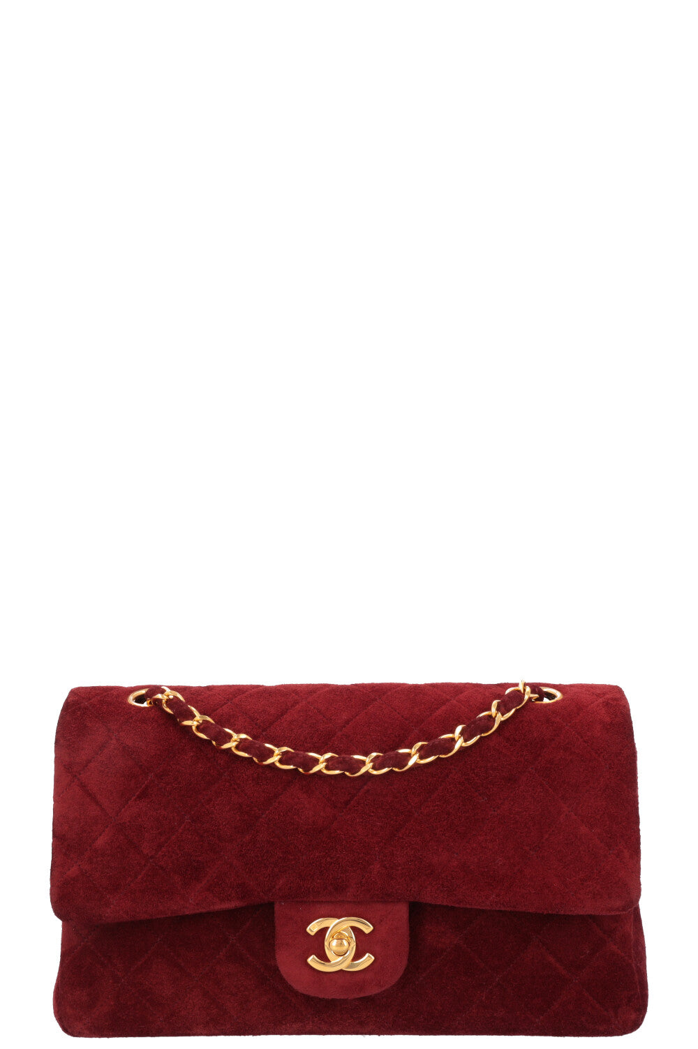 CHANEL Vintage Double Flap Bag Suede Burgundy