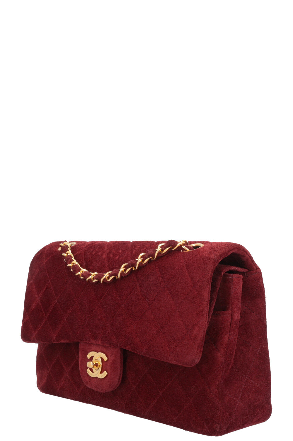 CHANEL Vintage Double Flap Bag Suede Burgundy
