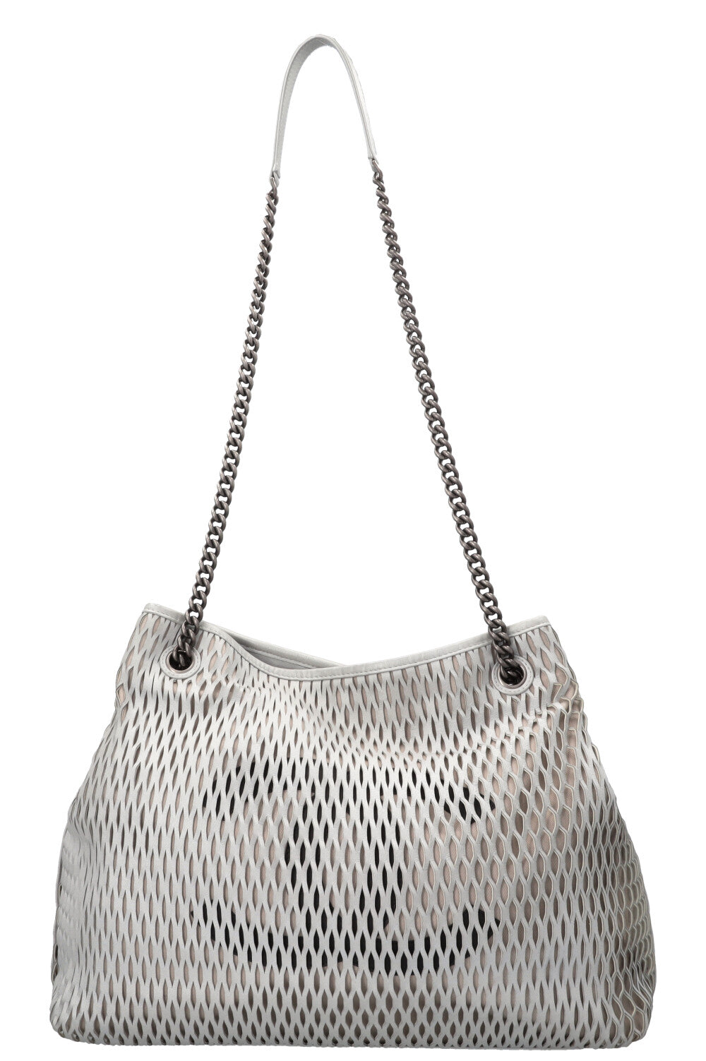 CHANEL Laser Cut Perforated CC Tote Bag Silver