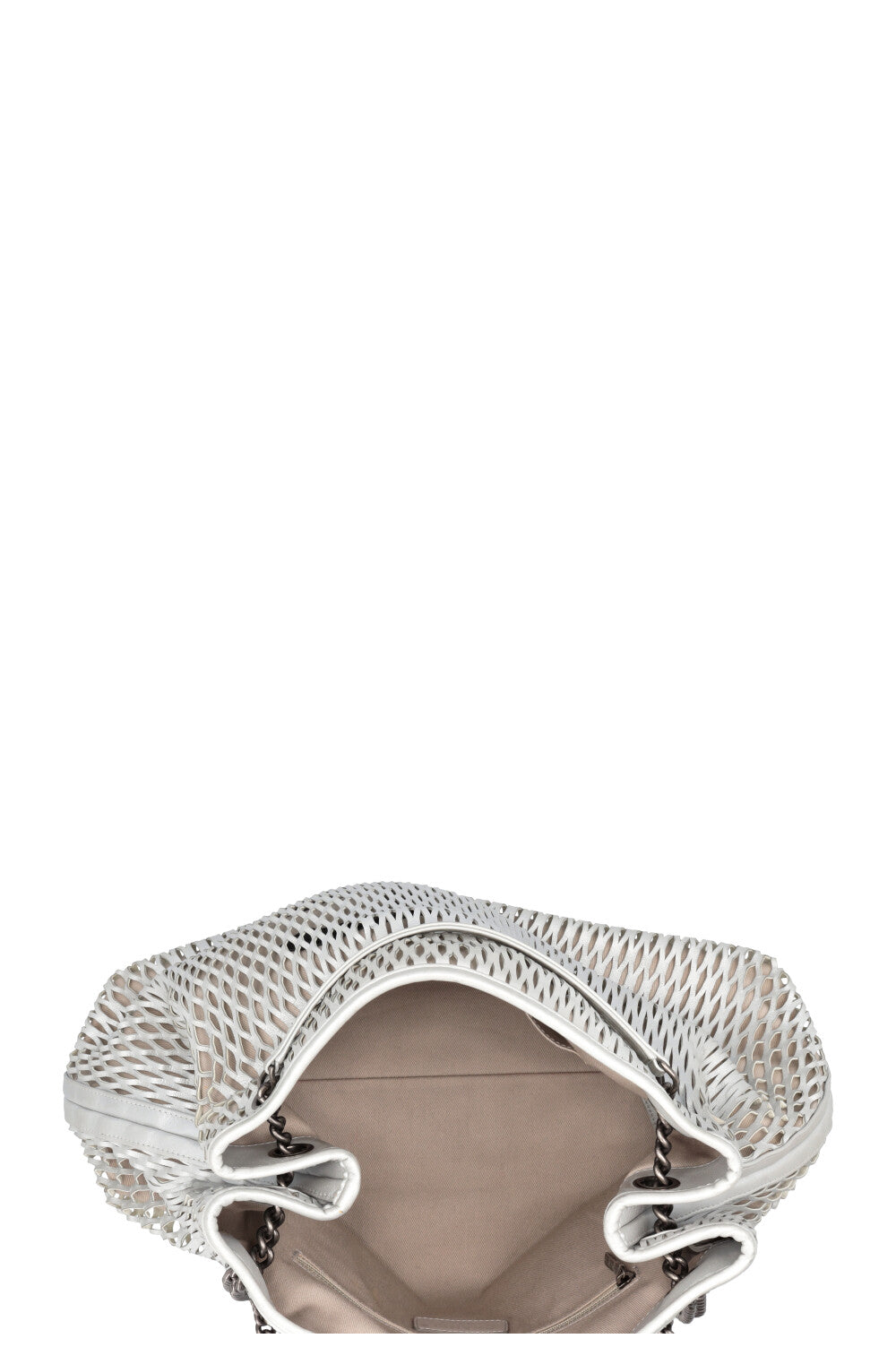 CHANEL Laser Cut Perforated CC Tote Bag Silver