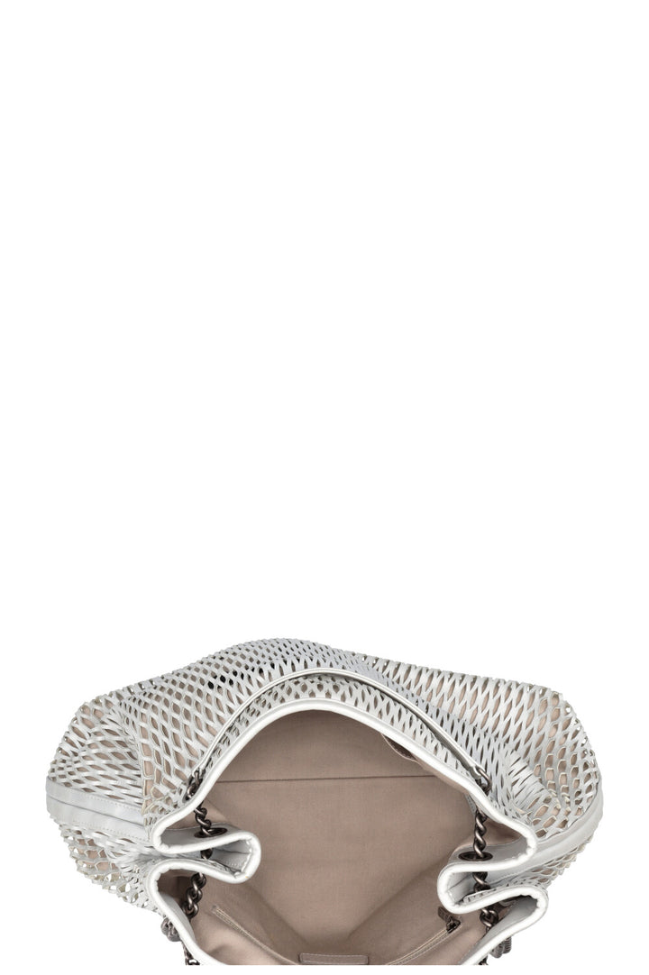 CHANEL Laser Cut Perforated CC Tote Bag Silver