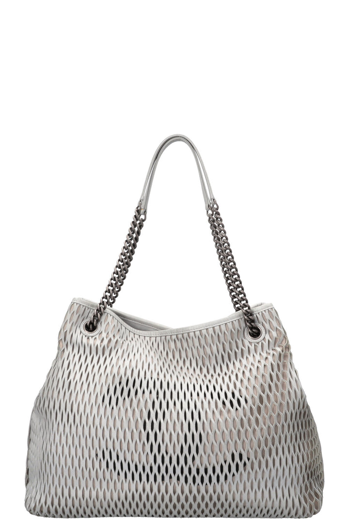 CHANEL Laser Cut Perforated CC Tote Bag Silver