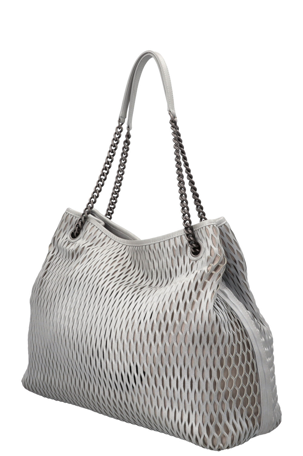 CHANEL Laser Cut Perforated CC Tote Bag Silver