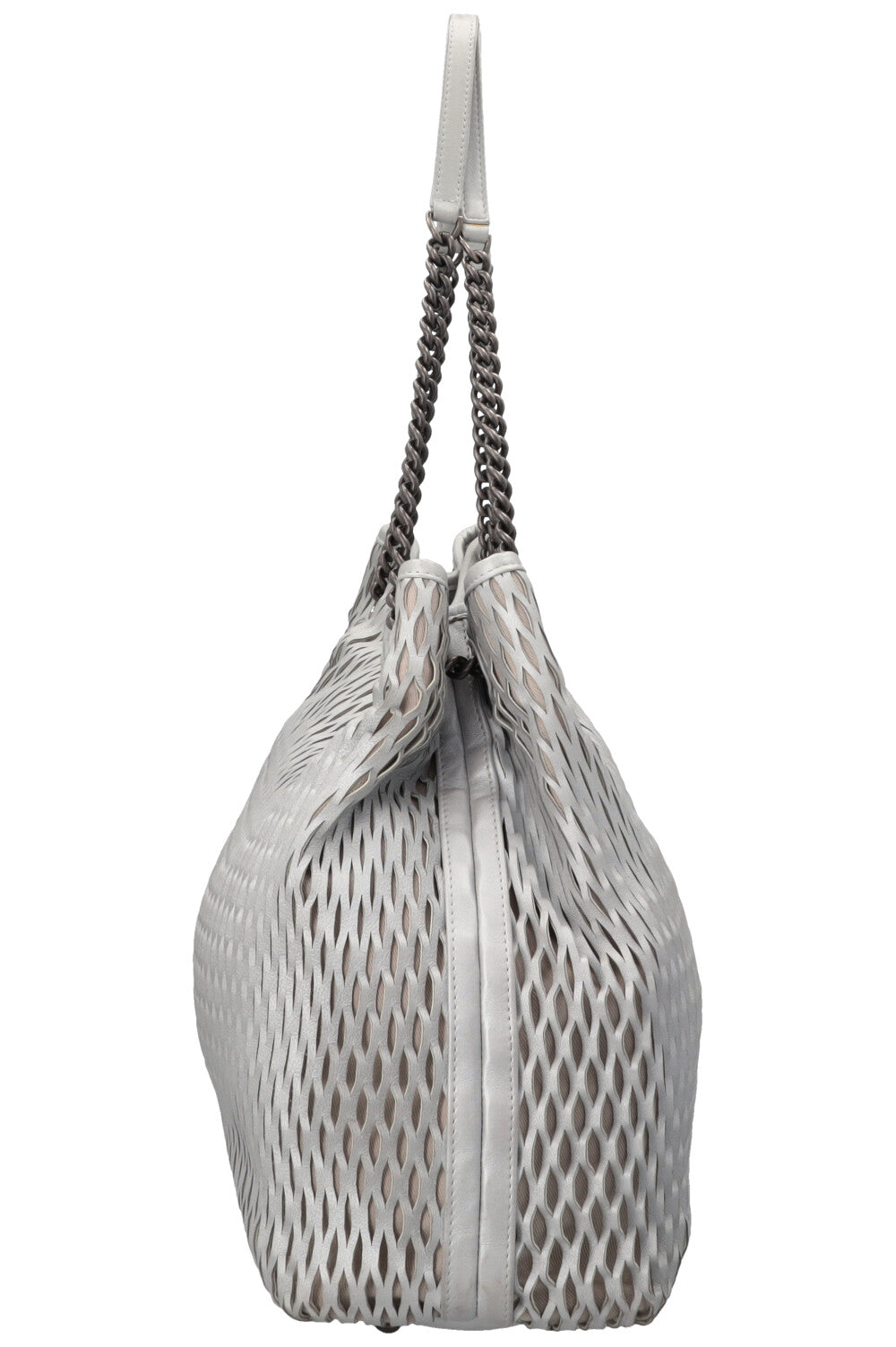 CHANEL Laser Cut Perforated CC Tote Bag Silver