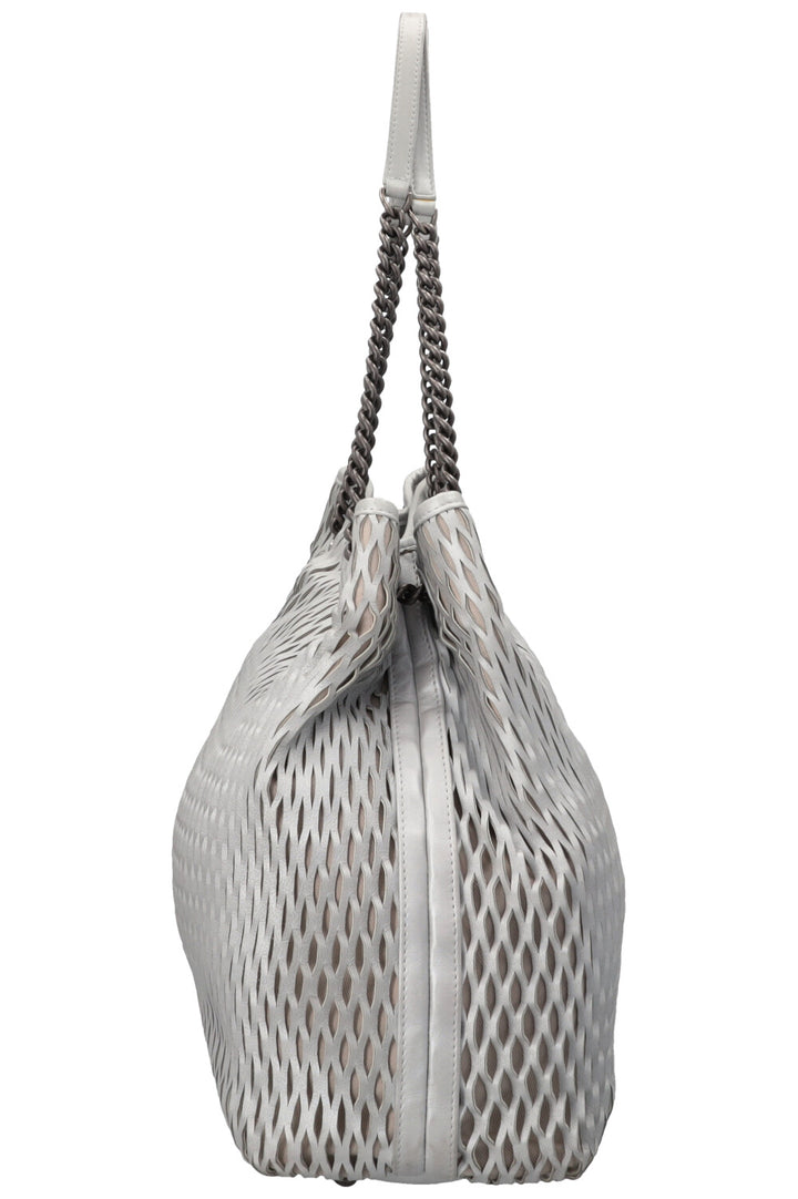 CHANEL Laser Cut Perforated CC Tote Bag Silver
