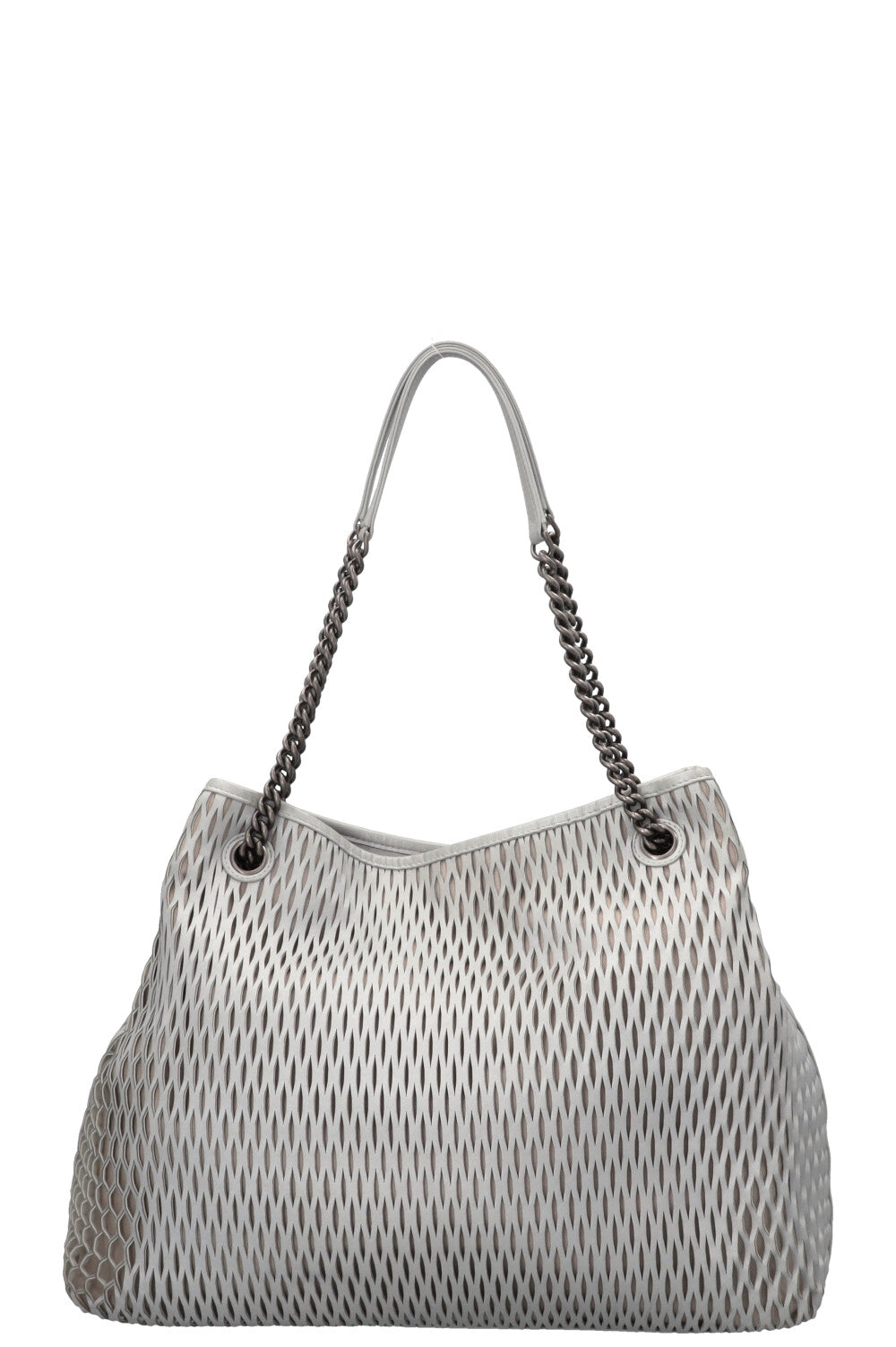 CHANEL Laser Cut Perforated CC Tote Bag Silver