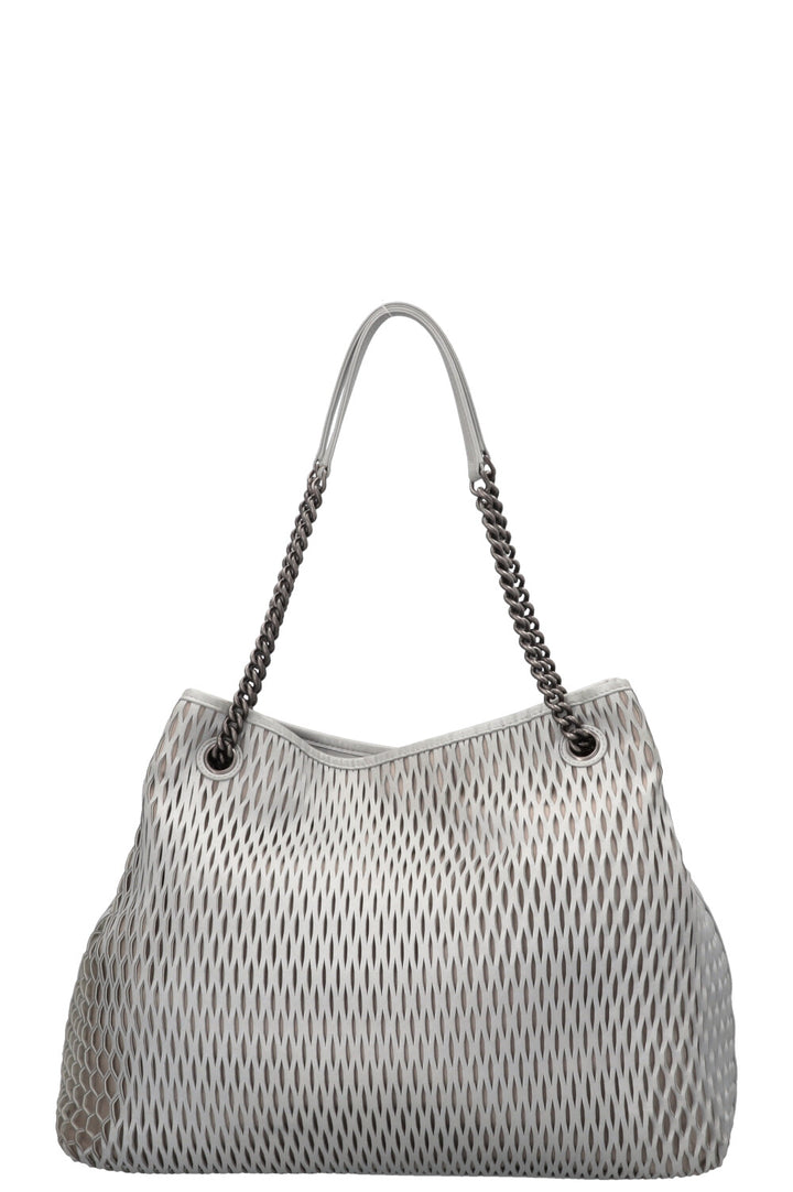 CHANEL Laser Cut Perforated CC Tote Bag Silver