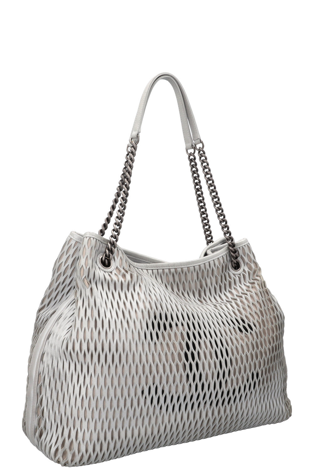 CHANEL Laser Cut Perforated CC Tote Bag Silver