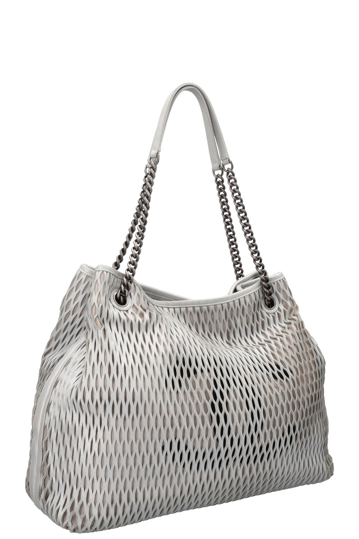 CHANEL Laser Cut Perforated CC Tote Bag Silver