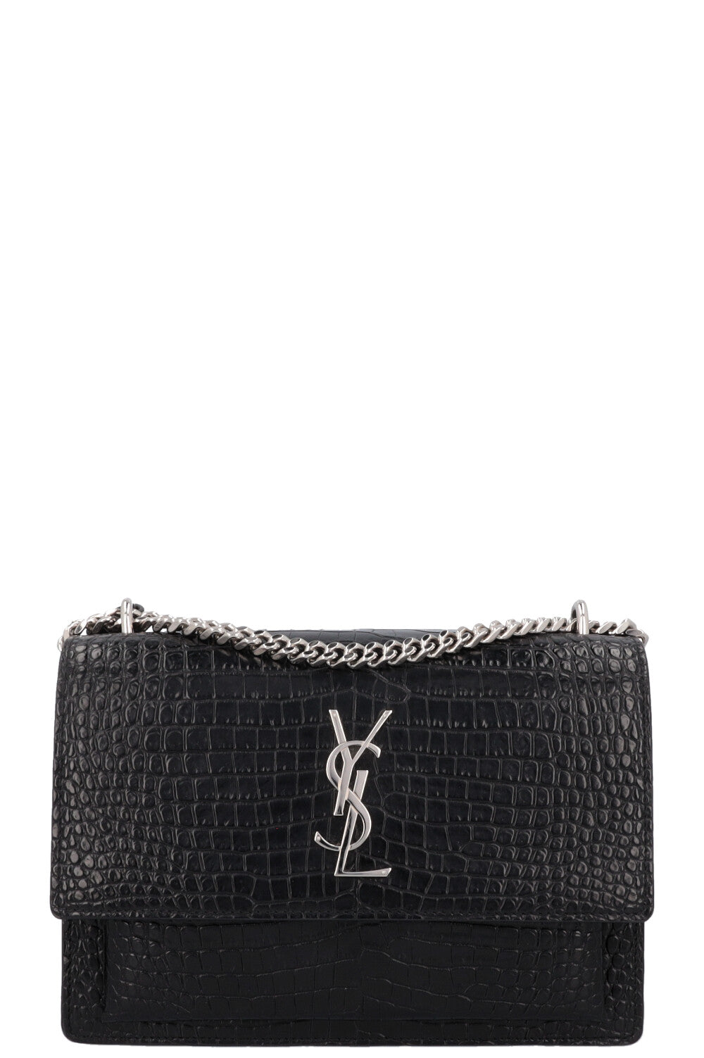 SAINT LAURENT Small Croc Embossed Sunset Bag Black REAWAKE