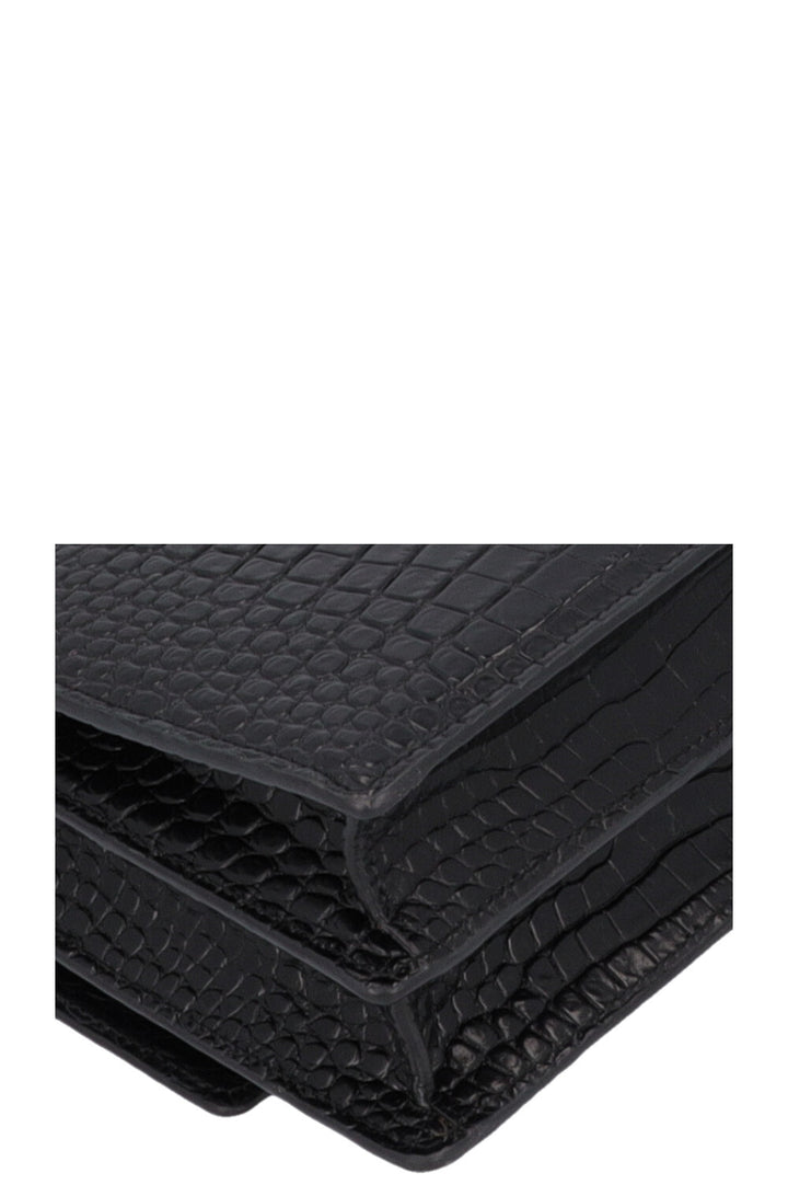 SAINT LAURENT Small Croc Embossed Sunset Bag Black