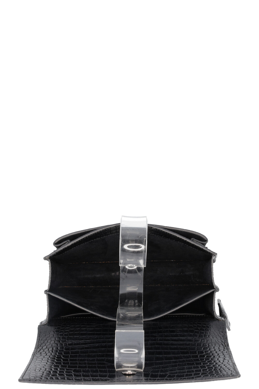 SAINT LAURENT Small Croc Embossed Sunset Bag Black
