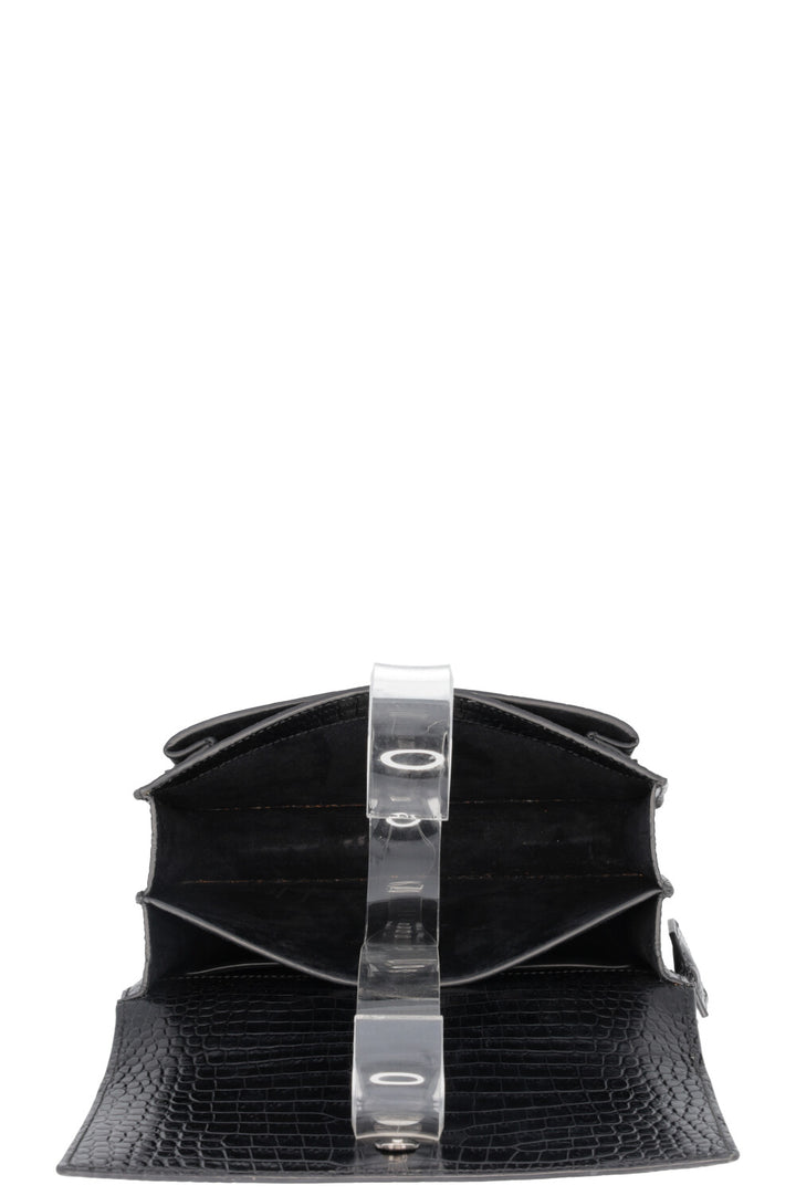 SAINT LAURENT Small Croc Embossed Sunset Bag Black