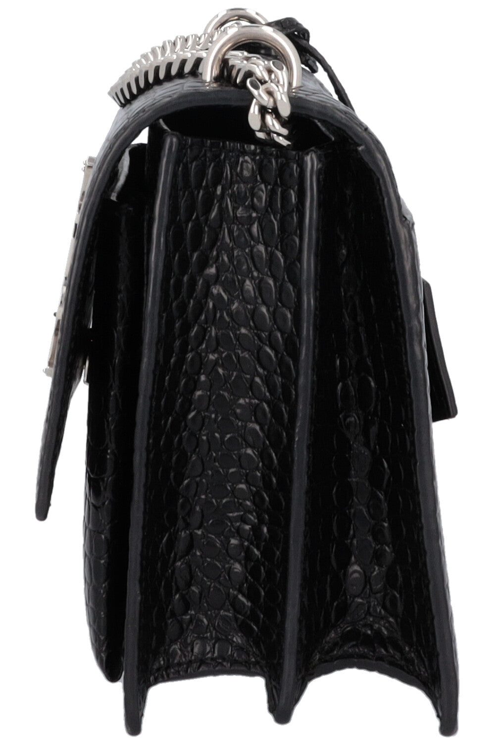 SAINT LAURENT Small Croc Embossed Sunset Bag Black