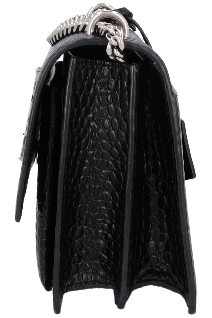 SAINT LAURENT Small Croc Embossed Sunset Bag Black