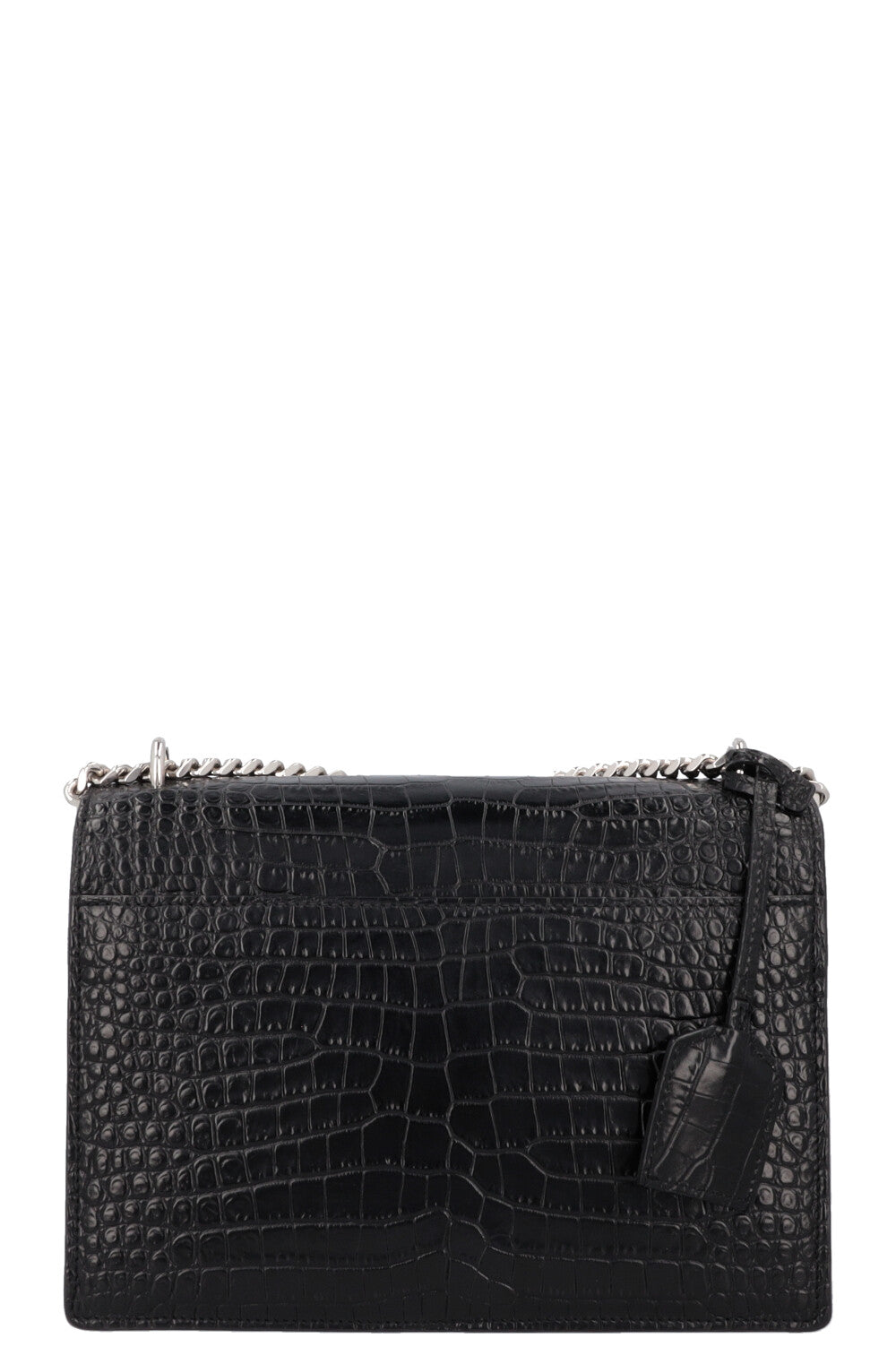 SAINT LAURENT Small Croc Embossed Sunset Bag Black
