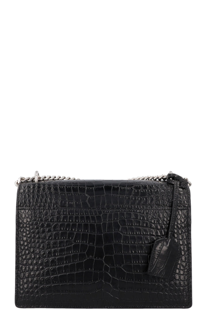 SAINT LAURENT Small Croc Embossed Sunset Bag Black