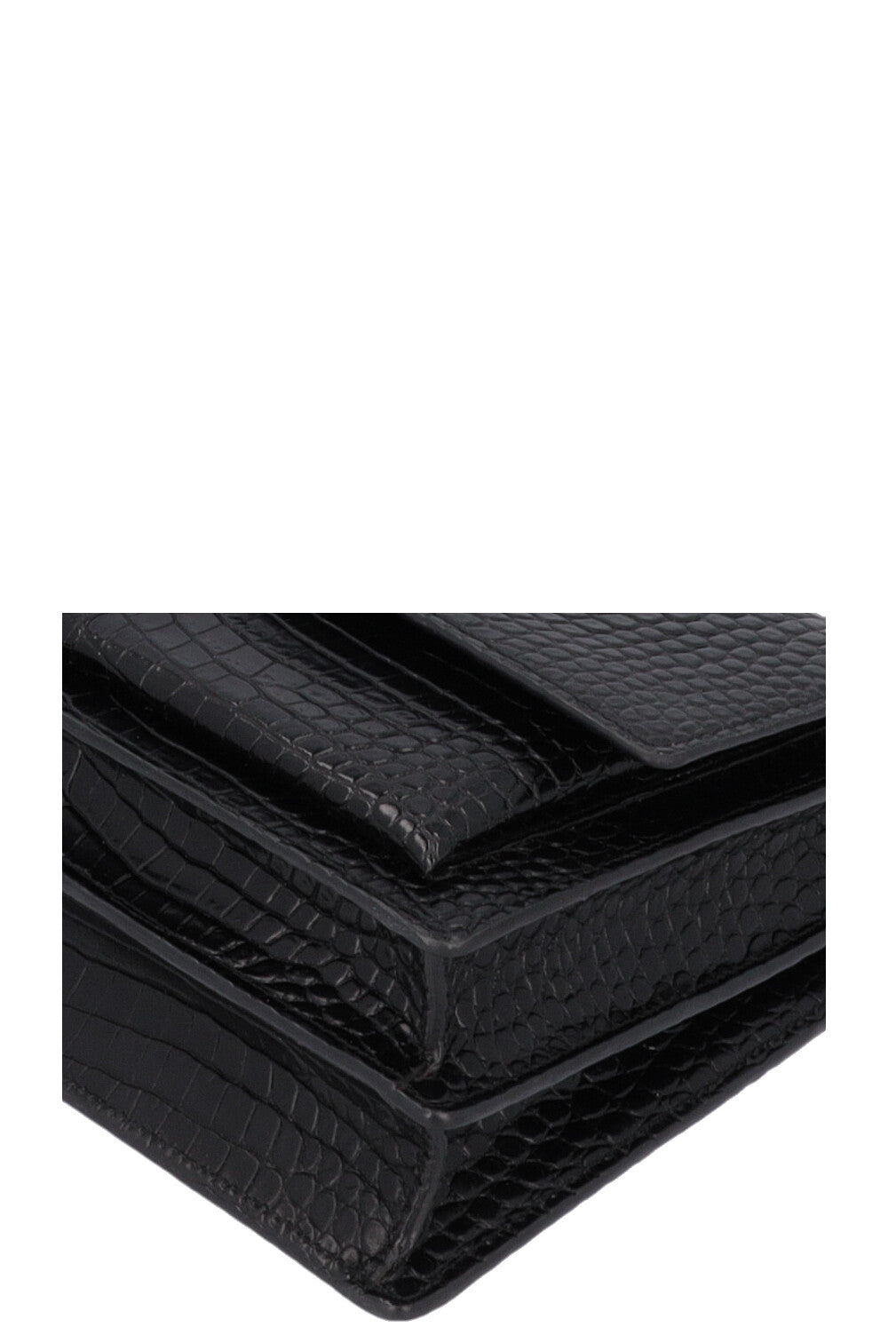 SAINT LAURENT Small Croc Embossed Sunset Bag Black