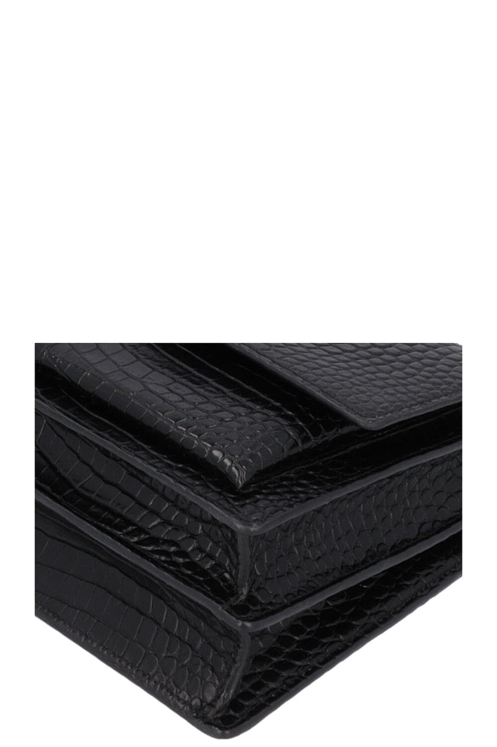 SAINT LAURENT Small Croc Embossed Sunset Bag Black