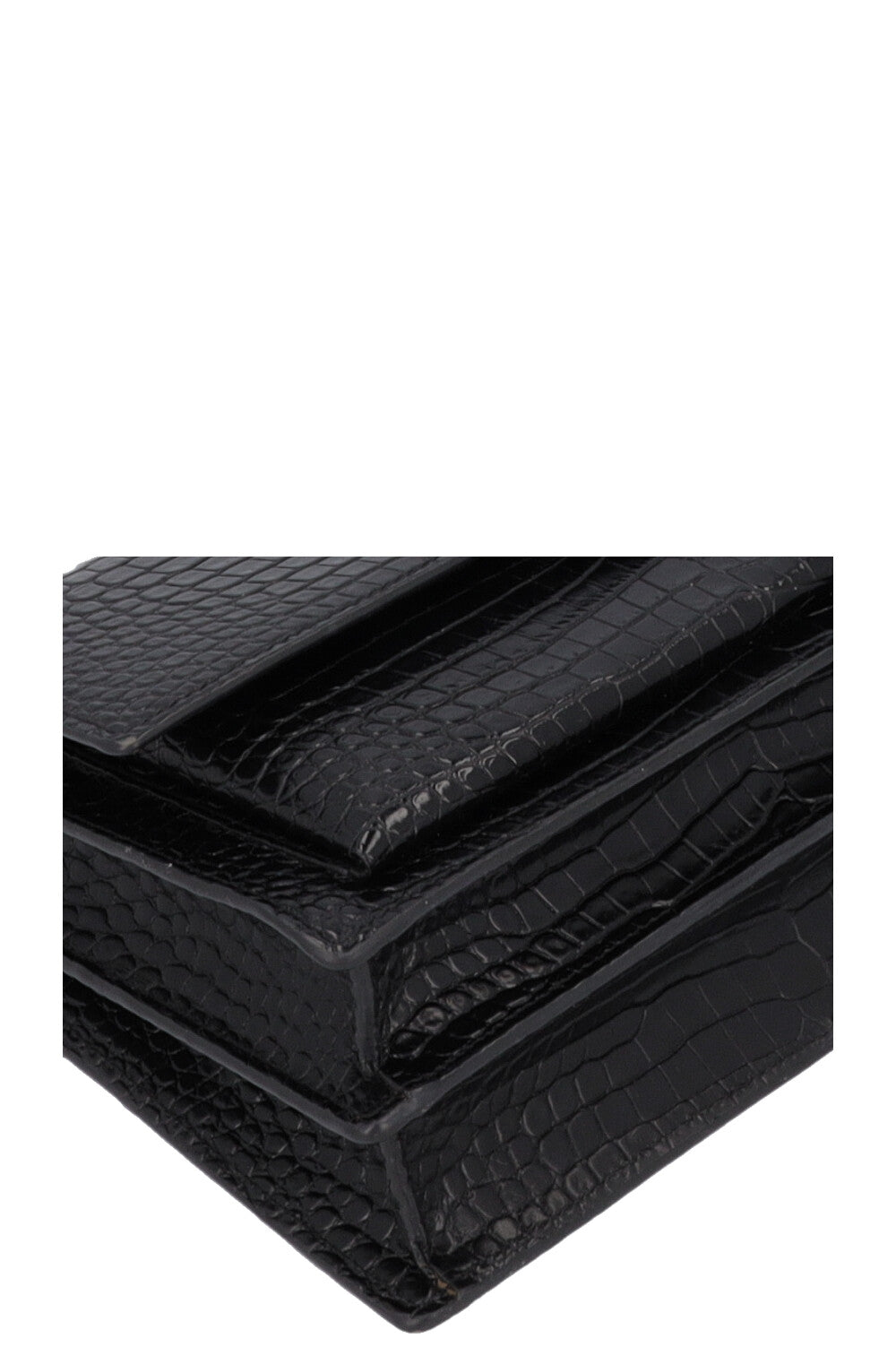 SAINT LAURENT Small Croc Embossed Sunset Bag Black