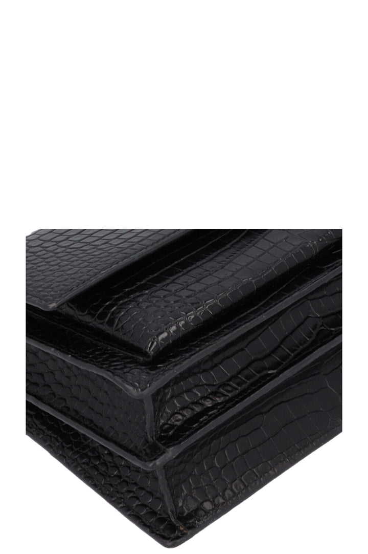 SAINT LAURENT Small Croc Embossed Sunset Bag Black