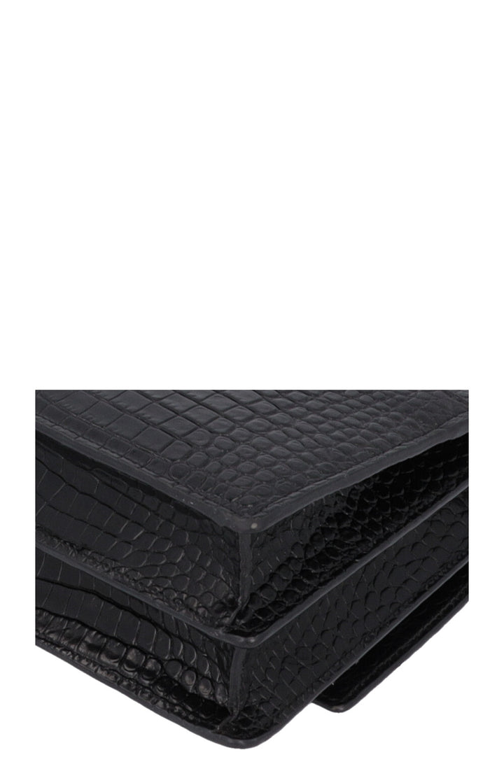 SAINT LAURENT Small Croc Embossed Sunset Bag Black