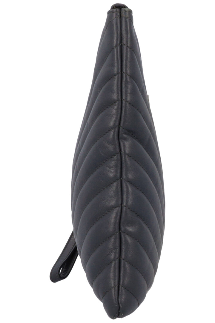 SAINT LAURENT V Stitch Cassandre Zip Clutch Grey