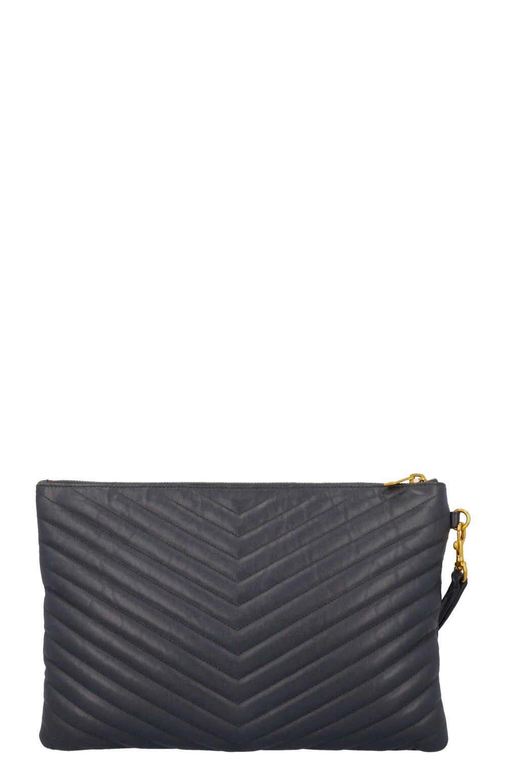SAINT LAURENT V Stitch Cassandre Zip Clutch Grey
