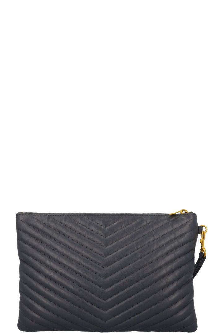 SAINT LAURENT V Stitch Cassandre Zip Clutch Grey