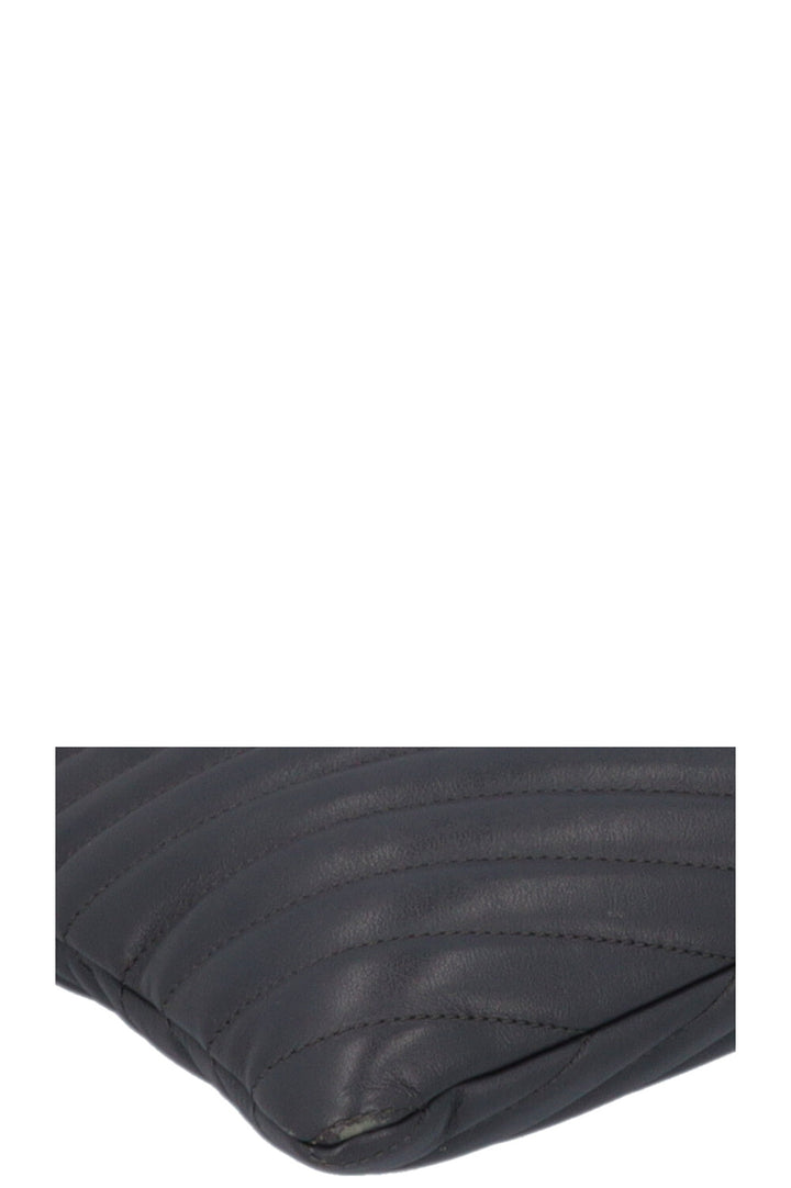 SAINT LAURENT V Stitch Cassandre Zip Clutch Grey