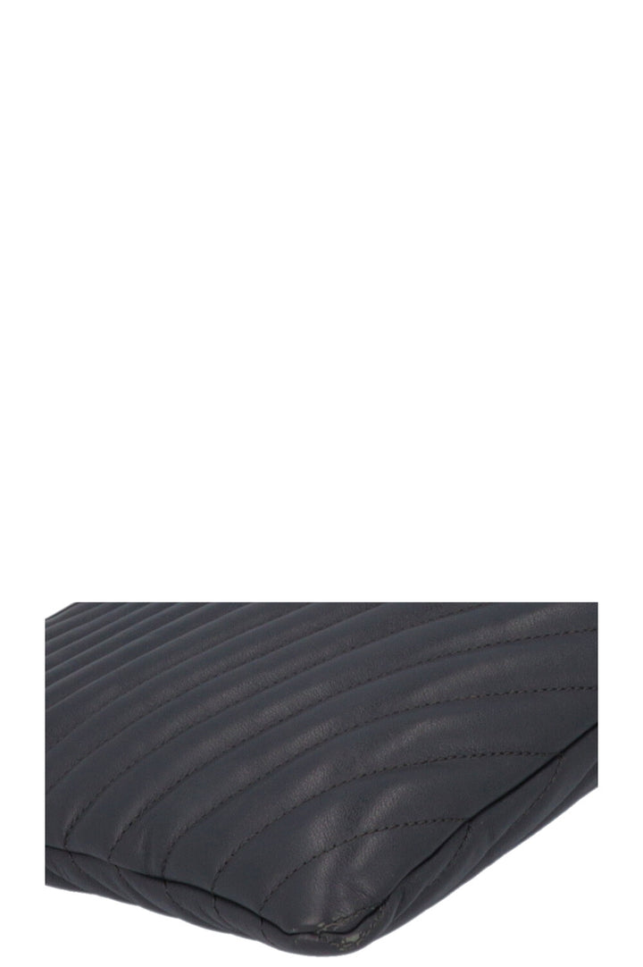 SAINT LAURENT V Stitch Cassandre Zip Clutch Grey