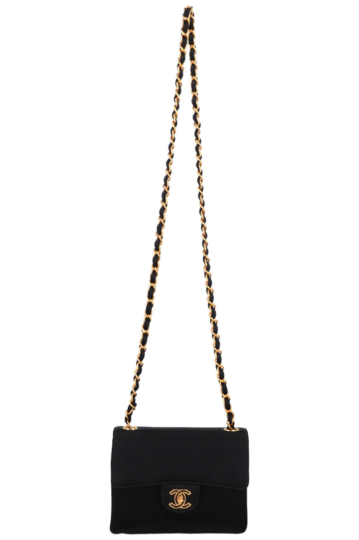 CHANEL Mini Square Satin Crossbody Bag Black