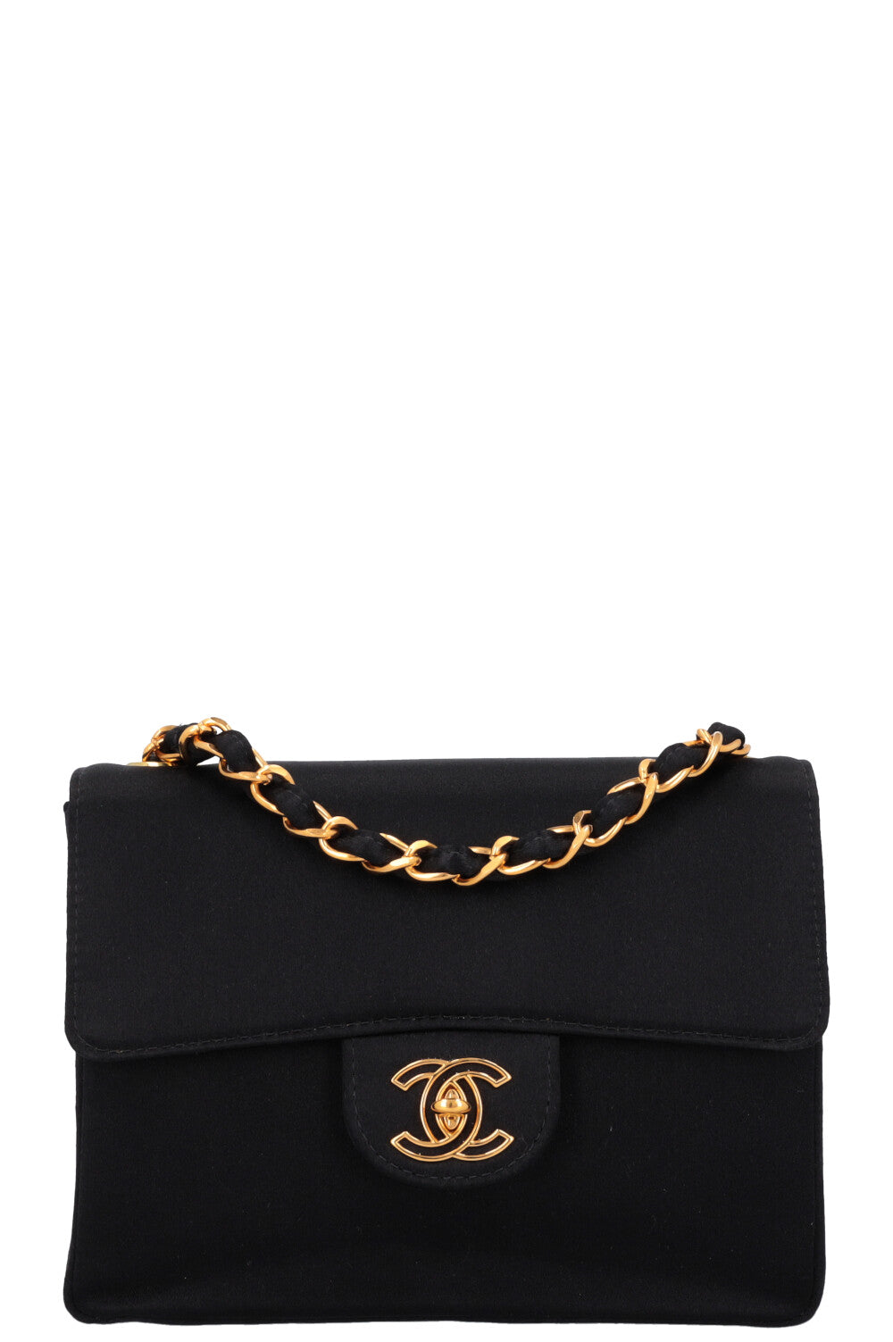 CHANEL Mini Square Satin Crossbody Bag Black