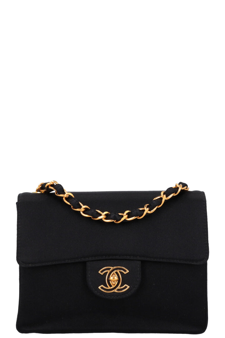 CHANEL Mini Square Satin Crossbody Bag Black