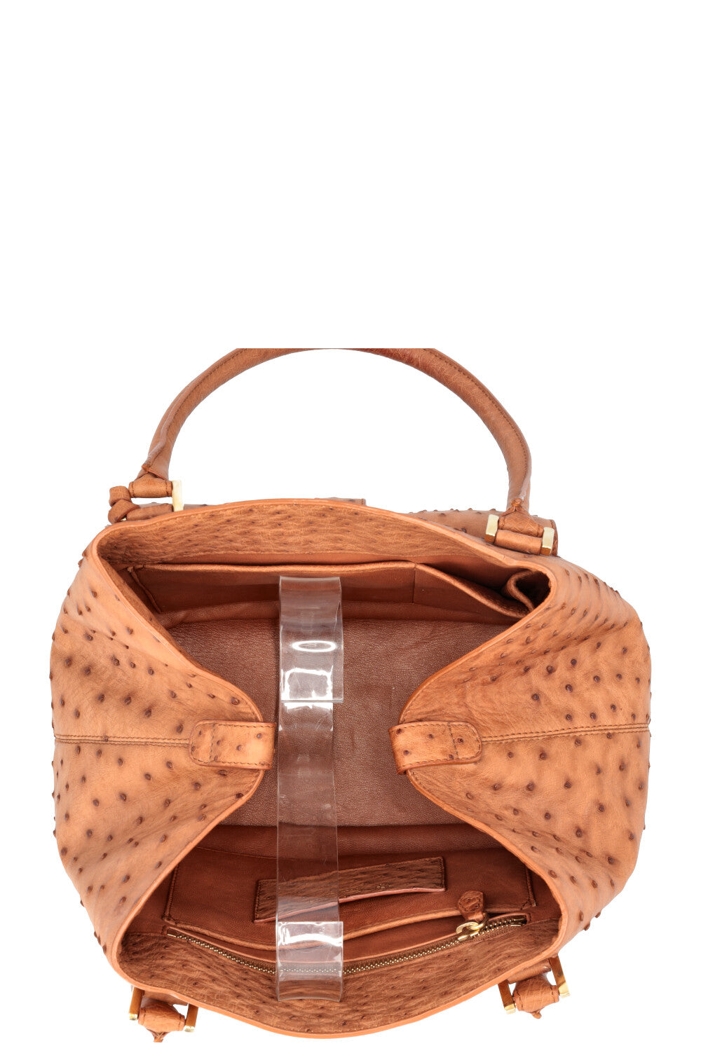 LORO PIANA Globe Tote Bag Ostrich Cognac